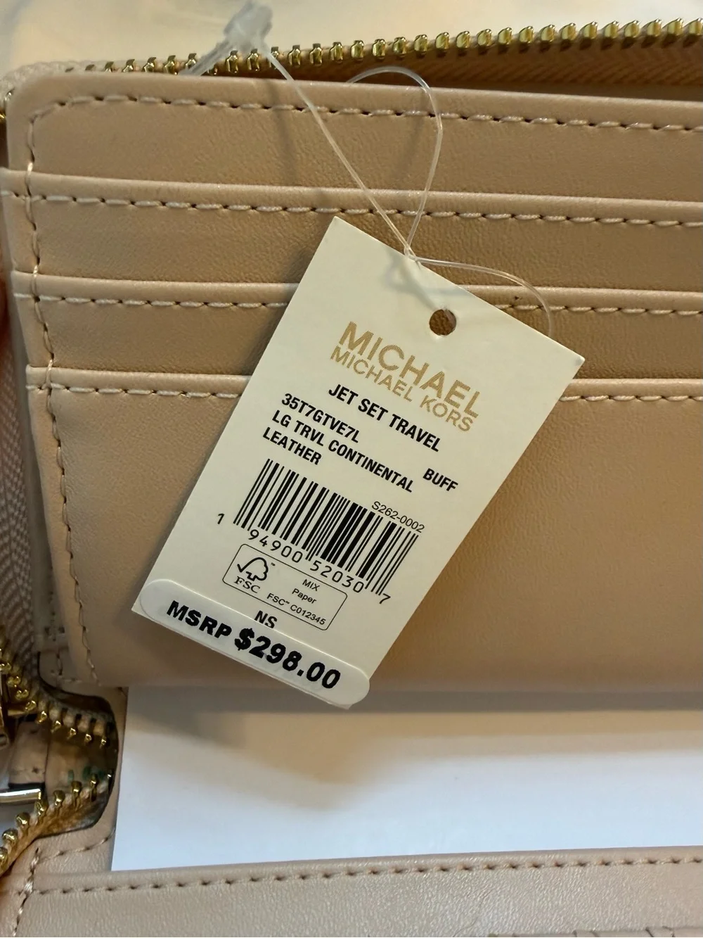NWT Michael Kors Jet Set Travel Large Continental Wallet Buff 35T7GTVE7L